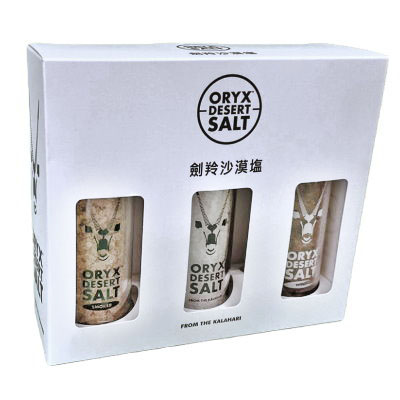 劍羚沙漠塩 研磨瓶 禮盒組 (粗白鹽+橡木煙燻鹽+紅酒鹽) | 300g/組  NT$720 (定價 ̶N̶T̶$̶8̶2̶0̶) 1